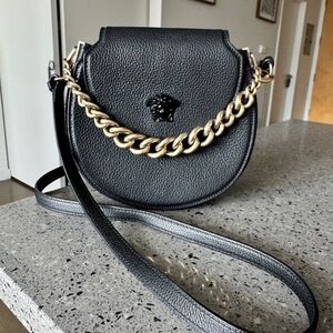 Versace Black and Gold Crossbody Bag with Chain Detail